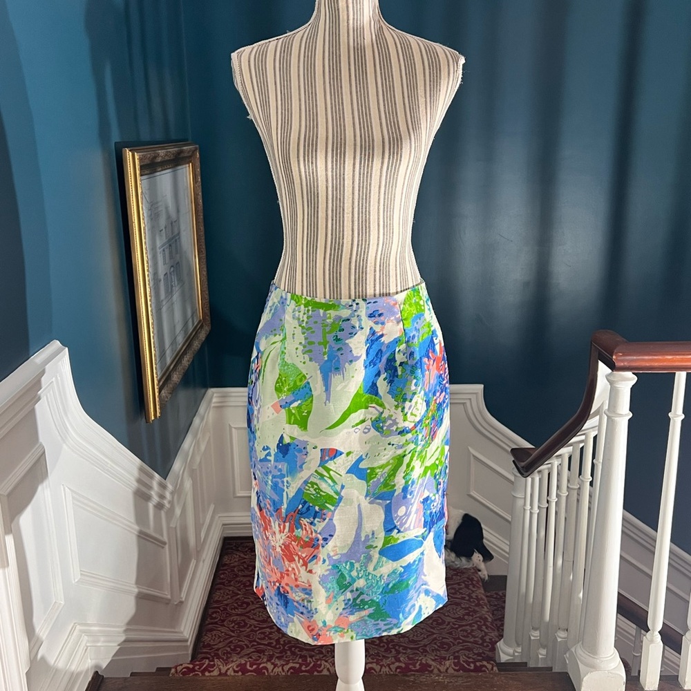 Colorful Abstract Floral Pencil Skirt Sunny Leigh size 6 pencil lined S422